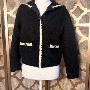 Made in Italy Womens Black Boucle Tweed Jacket Cropped Chanel Style Blazer